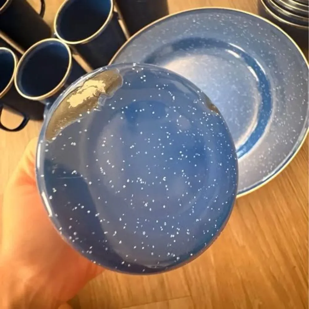 Blue Enamelware Camping Dish 7 piece Set